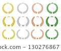Gold, silver, copper, and green laurel wreath set with crown and star design | Laurel wreath, crown, star, gold, silver, copper, green 130276867