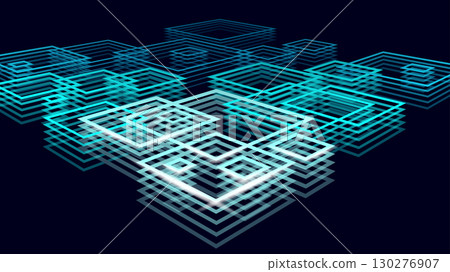 Abstract geometric shapes concept. Layered rectangles contemporary digital design artwork. Technology innovation future construction presentation. Turquoise on dark backdrop vector illustration 130276907