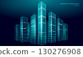 Digital city skyline illustration. Futuristic cityscape urban architecture technology design. Business construction real estate development. Glowing neon blue background low poly vector 130276908