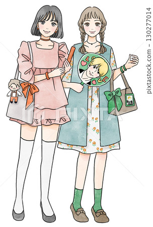 Full-body illustration of two girls doing their favorite activities Full-body illustration of two girls doing their favorite activities 130277014