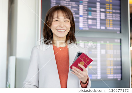 A woman with a passport 130277172