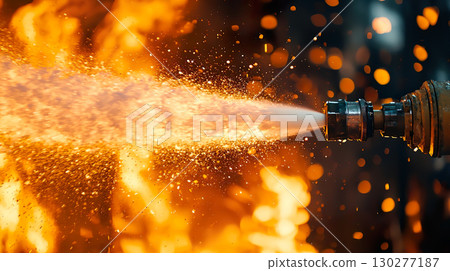 消防水帶向火焰強力噴水的影像 130277187