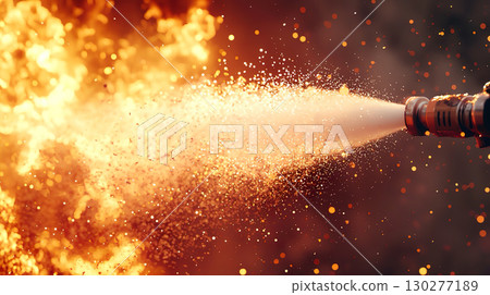 消防水帶向火焰強力噴水的影像 130277189