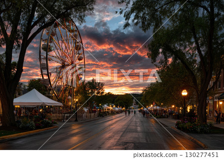 Summer carnival: glowing Ferris wheel and bright colors! 130277451