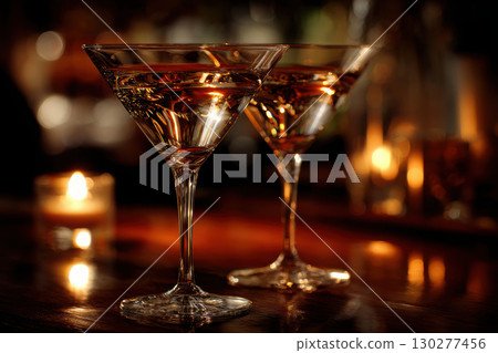 Cheers with martini glasses in a cozy bar atmosphere Cheers with martini glasses in a cozy bar atmosphere 130277456
