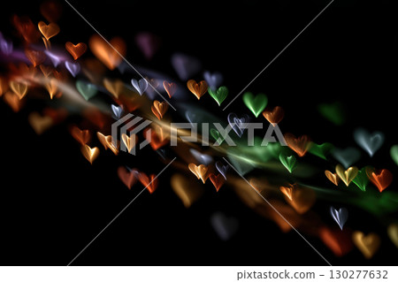 Heart-shaped neon lights create enchanting glow in dark setting 130277632