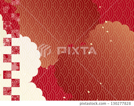 Japanese style background Red Seigaiha and checkered Japanese pattern design 130277828
