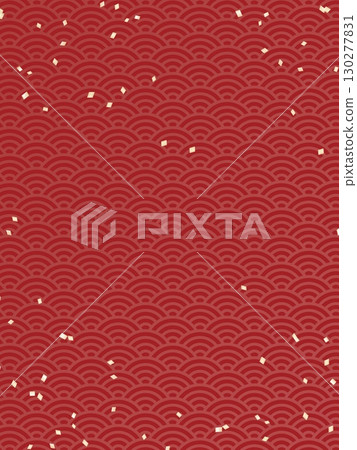 日式背景，帶有紅色青外波圖案和金色五彩紙屑 130277831