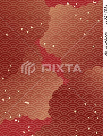 紅色和金色的日式圖案背景青外波圖案和五彩紙屑的華麗設計 紅色和金色的日式圖案背景青外波圖案和五彩紙屑的華麗設計 130277832