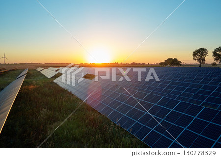 Solar panels at sunset Solar panels at sunset 130278329