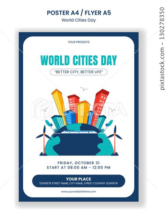 Flat Cartoon Hand Drawn Vector Template for World Cities Day Social Media Flyer Illustration 130278350