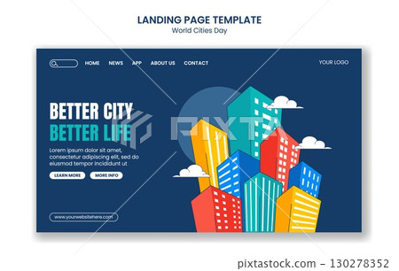 World Cities Day Celebration Social Media Landing Page Template in Flat Cartoon Illustration 130278352