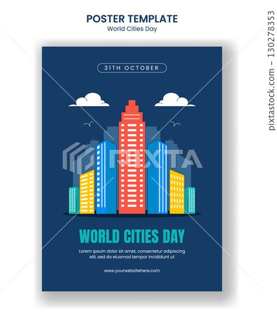 World Cities Day Graphic Design in Flat Cartoon Hand Drawn Style Vertical Poster Illustration 130278353
