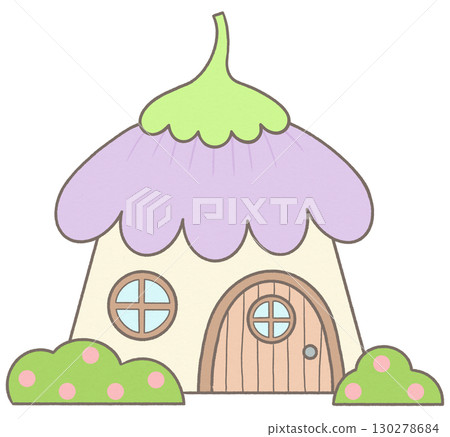 Hand drawn magic fairy forest cute flower house 130278684