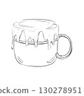 Isolated mug overflowing liquid pencil sketch 130278951