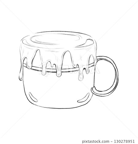 Isolated mug overflowing liquid pencil sketch 130278951