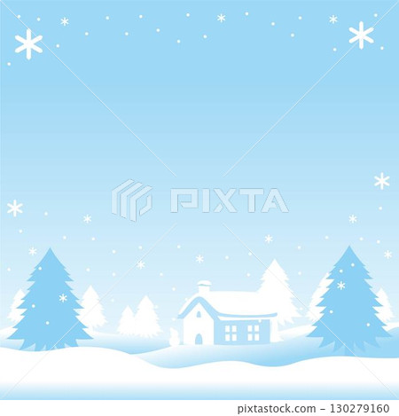 框架冬季雪屋樹景觀風景聖誕節背景壁紙設計插畫素材 130279160