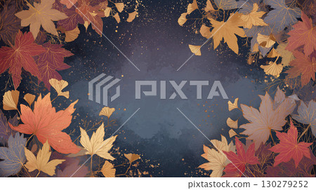 秋葉和銀杏框架背景|奢華的日式設計 130279252