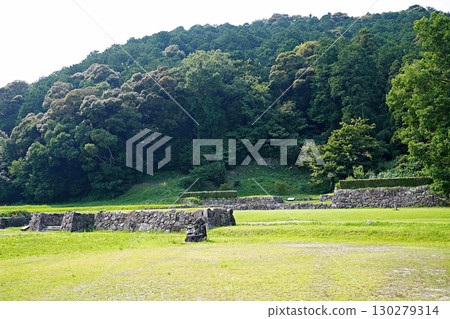 Shiga Prefecture, Omihachiman, Azuchi Castle, Mt. Azuchi and castle stones near the Otemon Gate (summer) 130279314