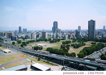 Naniwa Palace Ruins, Osaka City (a partial panoramic view from the Osaka Museum of History) (summer) 130279334