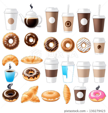 咖啡館桌上擺放的咖啡和咖啡插圖 咖啡館桌上擺放的咖啡和咖啡插圖 130279423