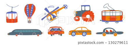 Cute City Transport and Urban Traffic Vector Set Cute City Transport and Urban Traffic Vector Set 130279611