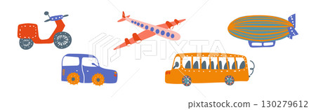 Cute City Transport and Urban Traffic Vector Set 130279612