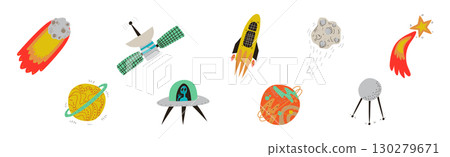 Outer Space and Universe Exploration Object and Element Vector Set 130279671