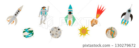 Outer Space and Universe Exploration Object and Element Vector Set 130279672
