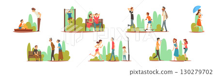 People Character Walk and Stroll in Park Vector Set 130279702