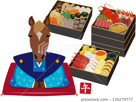 Horse and black New Year's dishes 130279777