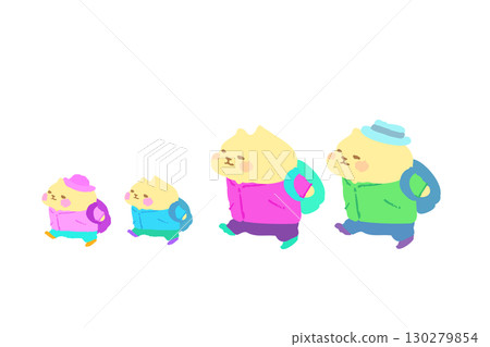 家庭-可愛的貓享受徒步旅行-手繪插圖 130279854