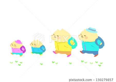 可愛的貓咪享受與家人一起健行 — — 手繪插圖 130279857