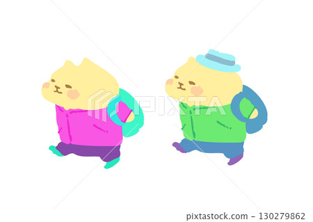 Cute cat enjoying hiking - hand-drawn illustration 130279862