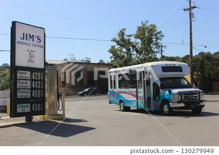 A view of cars, pickups and buses driving through the streets of San Francisco 130279949