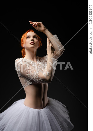 Captivating beauty of a nude woman adorned in tulle under vibrant lighting Captivating beauty of a nude woman adorned in tulle under vibrant lighting 130280145