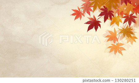 Autumn leaves background | Simple Japanese-style autumn leaves illustration material (with margins) 130280251