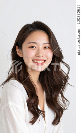 白色背景下微笑年輕女子的畫像 130280635