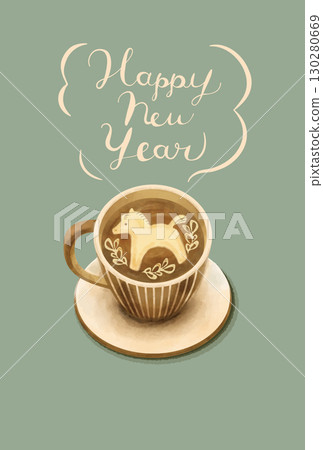 Horse latte art New Year's card 130280669