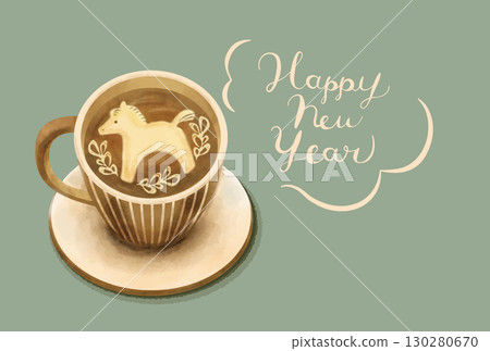 Horse latte art New Year's card 130280670
