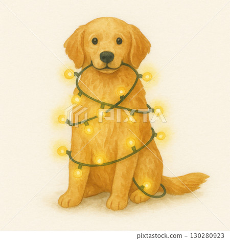 Golden retriever puppy wrapped in glowing...-插圖素材 [130280923] - PIXTA圖庫