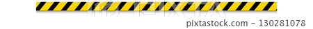 Black and yellow caution tape isolated on white background. Safety warning element for danger or restriction zones. 130281078