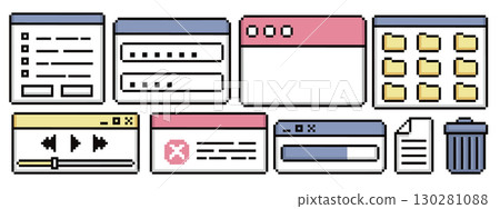 Pixel UI elements with frames and browser windows Pixel UI elements with frames and browser windows 130281088