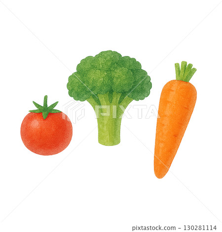 西蘭花、番茄和胡蘿蔔水彩插圖（PNG 剪貼圖） 130281114