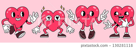 Cartoon groovy heart characters Cartoon groovy heart characters 130281118