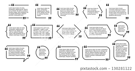 Set of various quote box templates with quotation marks. Different speech bubble shapes for text, isolated on white background. Perfect for posts or messages. Set of various quote box templates with quotation marks. Different speech bubble shapes for text, isolated on white background. Perfect for posts or messages. 130281122