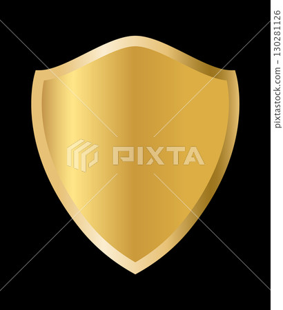Golden shield emblem on white background, perfect for security, heraldic, or luxury branding and graphic design use 130281126