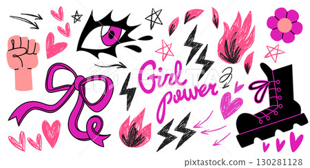 Vibrant girly sticker collection with y2k doodle 130281128