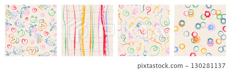 Kid rainbow school seamless patterns set 130281137