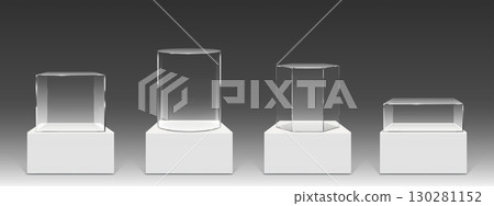 Glass box displays with museum pedestals Glass box displays with museum pedestals 130281152